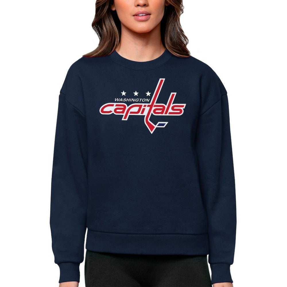 Washington Capitals Antigua Women's Team Logo Victory Crewneck Pullover Sweatshirt - Navy Sweatshirts