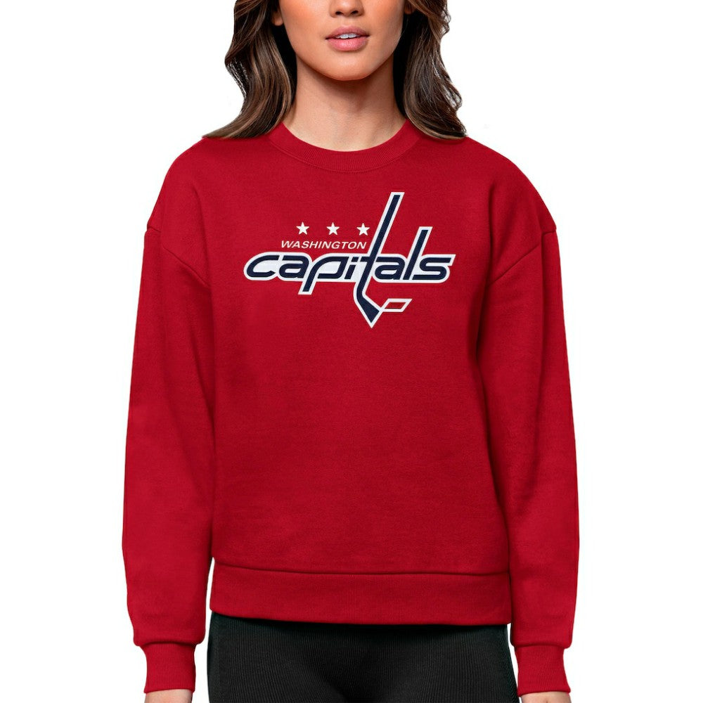 Washington Capitals Antigua Women's Team Logo Victory Crewneck Pullover Sweatshirt - Red Sweatshirts