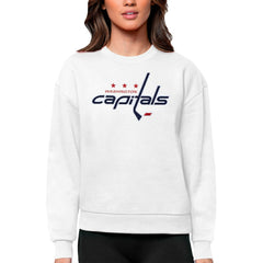 Washington Capitals Antigua Women's Team Logo Victory Crewneck Pullover Sweatshirt - White Sweatshirts
