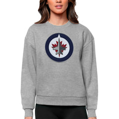 Winnipeg Jets Antigua Women's Team Logo Victory Crewneck Pullover Sweatshirt - Heather Gray Sweatshirts