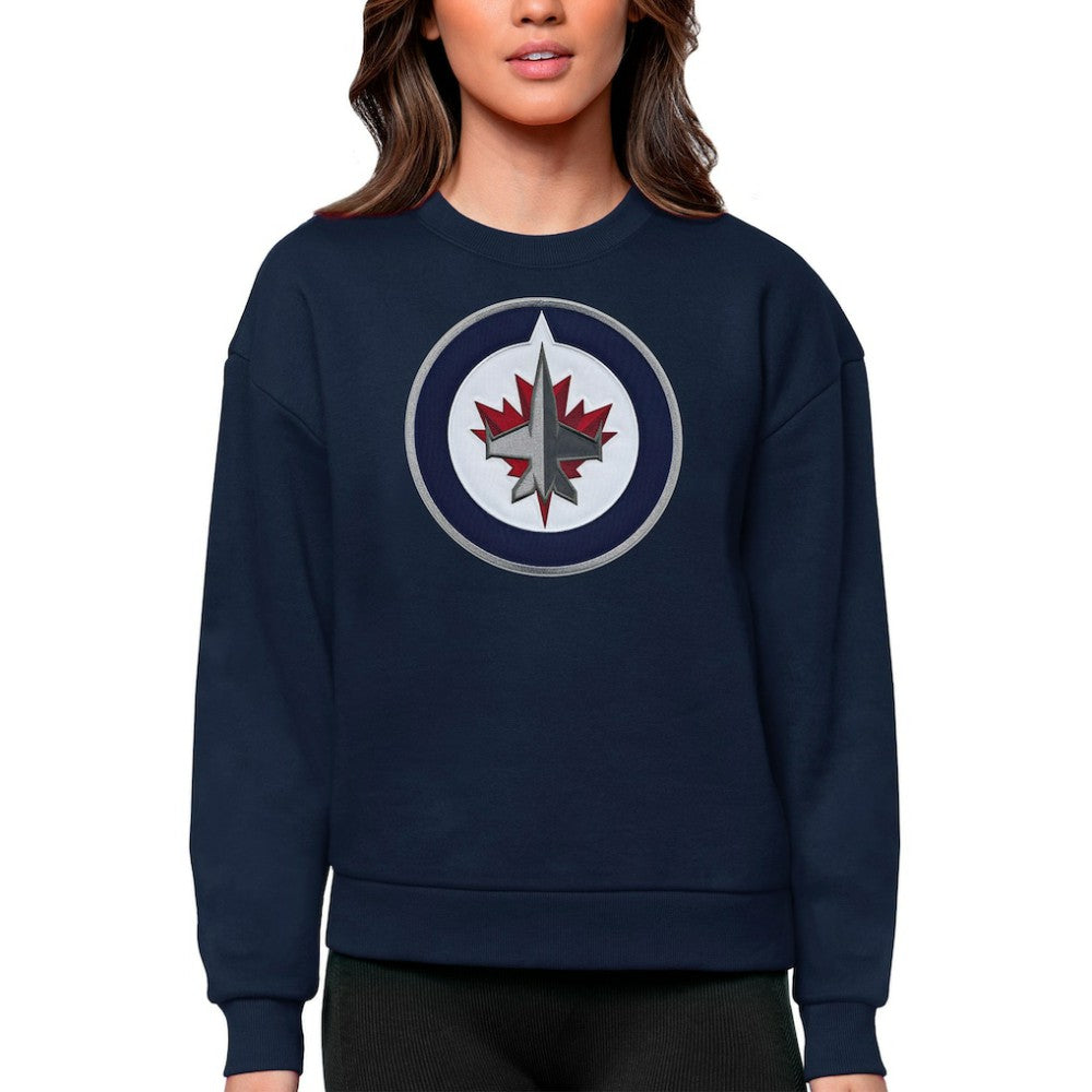 Winnipeg Jets Antigua Women's Team Logo Victory Crewneck Pullover Sweatshirt - Navy Sweatshirts