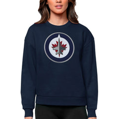 Winnipeg Jets Antigua Women's Team Logo Victory Crewneck Pullover Sweatshirt - Navy Sweatshirts