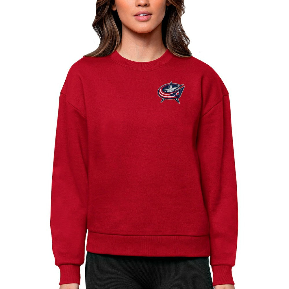 Columbus Blue Jackets Antigua Women's Victory Crewneck Pullover Sweatshirt - Red Sweatshirts
