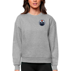 Edmonton Oilers Antigua Women's Victory Crewneck Pullover Sweatshirt - Heather Gray Sweatshirts
