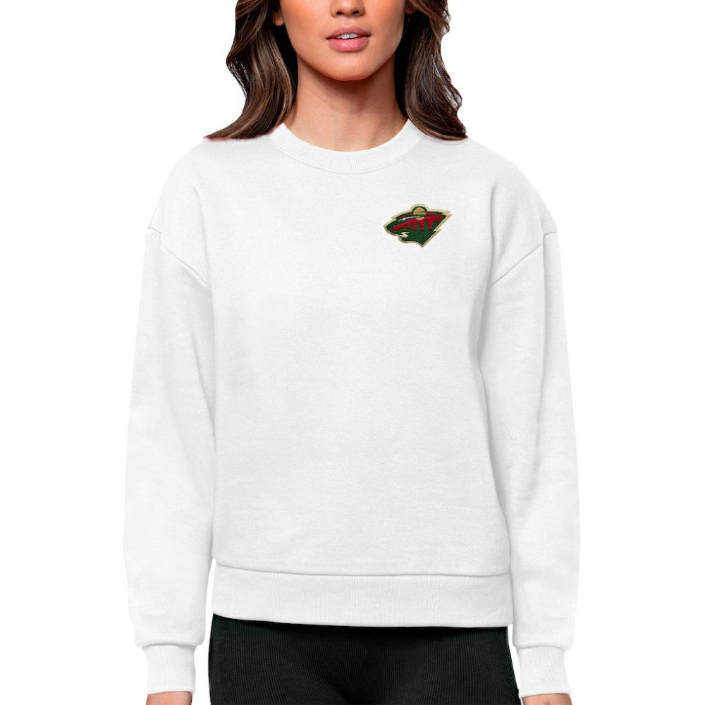 Minnesota Wild Antigua Women's Victory Crewneck Pullover Sweatshirt - White Sweatshirts
