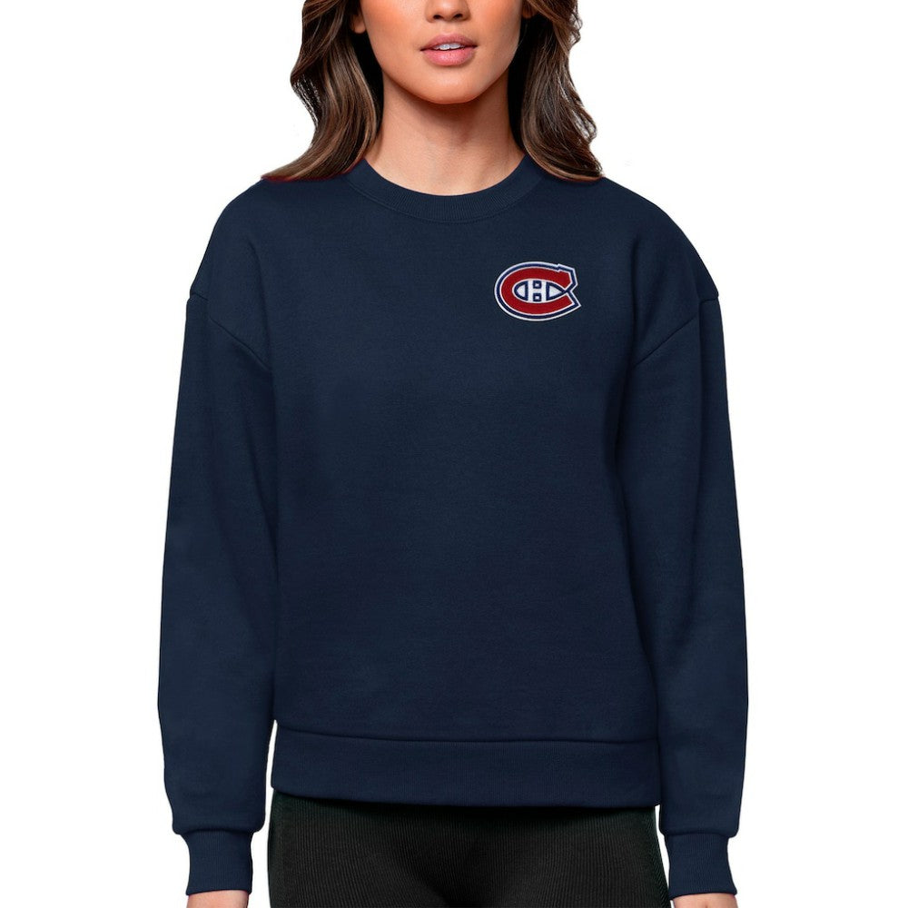 Montreal Canadiens Antigua Women's Victory Crewneck Pullover Sweatshirt - Navy Sweatshirts