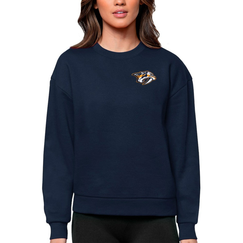 Nashville Predators Antigua Women's Victory Crewneck Pullover Sweatshirt - Navy Sweatshirts