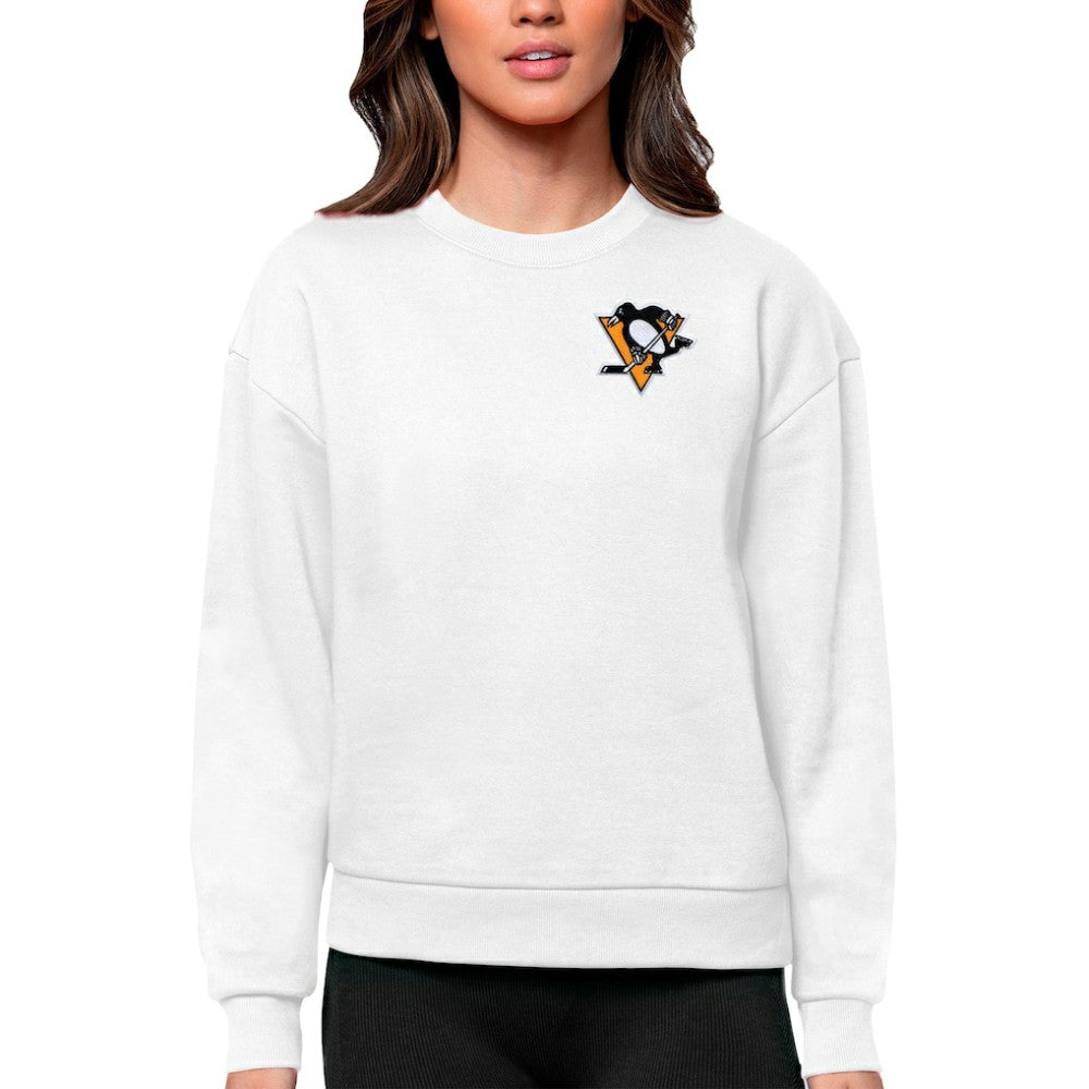 Pittsburgh Penguins Antigua Women's Victory Crewneck Pullover Sweatshirt - White Sweatshirts