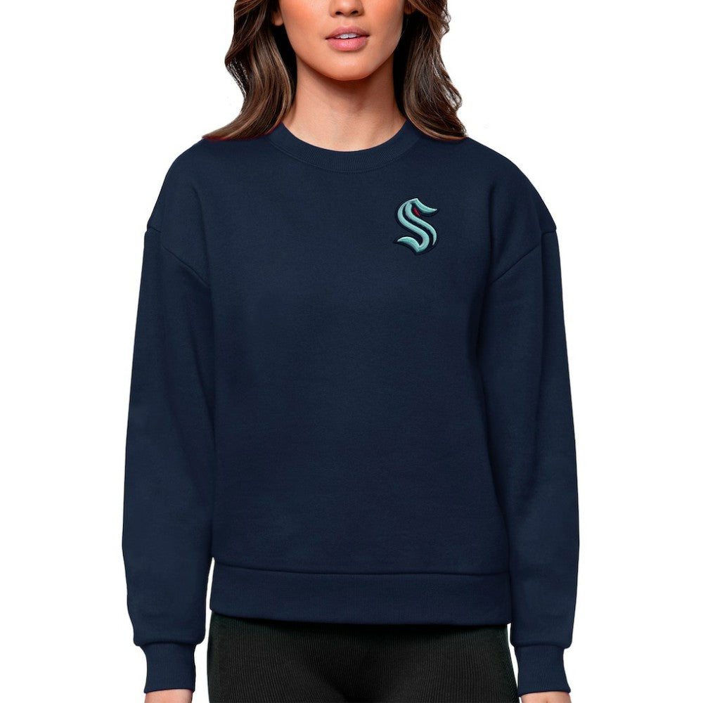 Seattle Kraken Antigua Women's Victory Crewneck Pullover Sweatshirt - Navy Sweatshirts