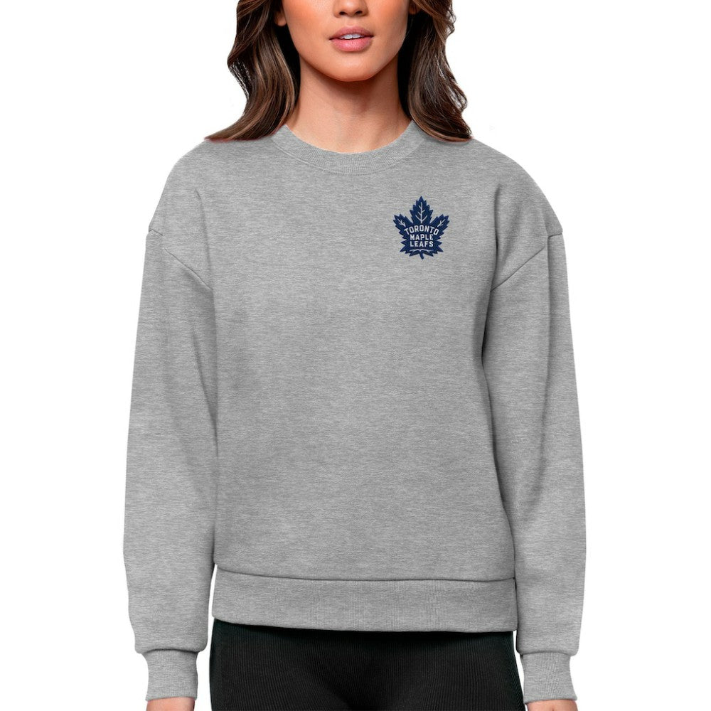 Toronto Maple Leafs Antigua Women's Victory Crewneck Pullover Sweatshirt - Heather Gray Sweatshirts