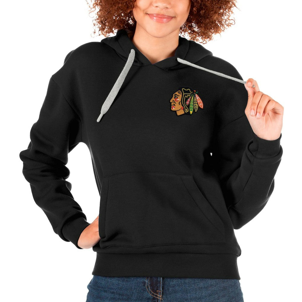 Chicago Blackhawks Antigua Women's Victory Pullover Hoodie - Black Hoodies