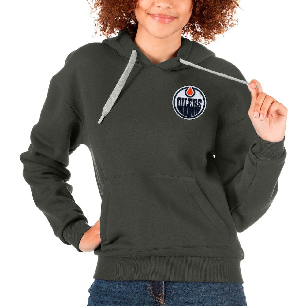 Edmonton Oilers Antigua Women's Victory Pullover Hoodie - Charcoal Hoodies