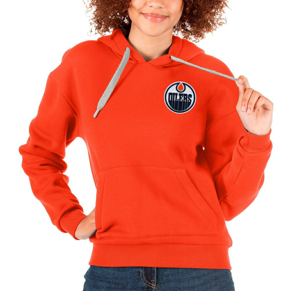 Edmonton Oilers Antigua Women's Victory Pullover Hoodie - Orange Hoodies