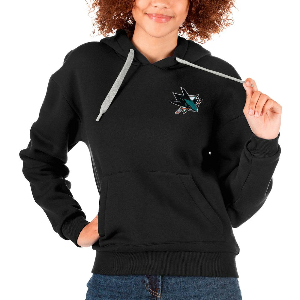 San Jose Sharks Antigua Women's Victory Pullover Hoodie - Black Hoodies