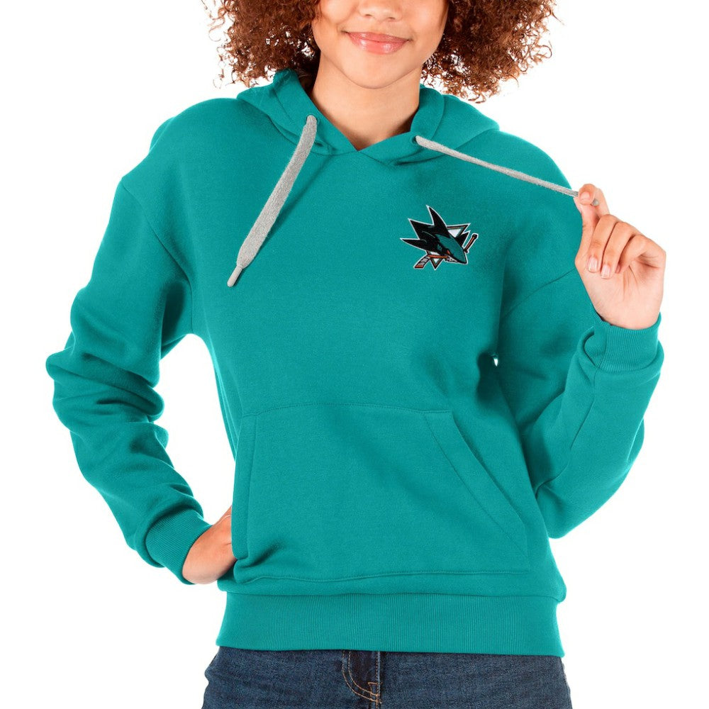 San Jose Sharks Antigua Women's Victory Pullover Hoodie - Teal Hoodies