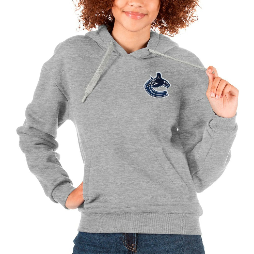 Vancouver Canucks Antigua Women's Victory Pullover Hoodie - Heather Gray Hoodies