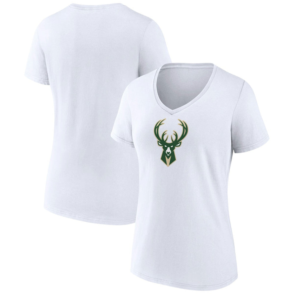 Milwaukee Bucks Women's Logo V-Neck T-Shirt - White on sale