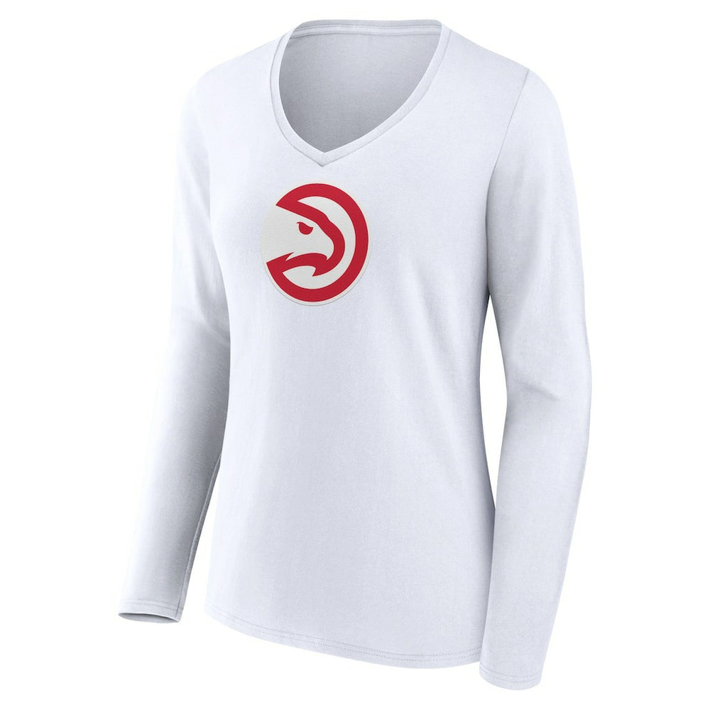 Atlanta Hawks Women's Logo Long Sleeve V-Neck T-Shirt - White on sale