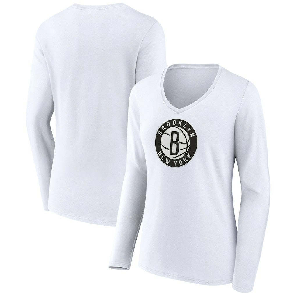 Brooklyn Nets Women's Logo Long Sleeve V-Neck T-Shirt - White discount
