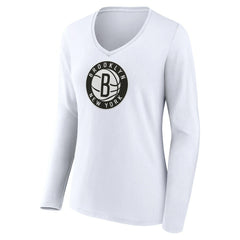 Brooklyn Nets Women's Logo Long Sleeve V-Neck T-Shirt - White discount