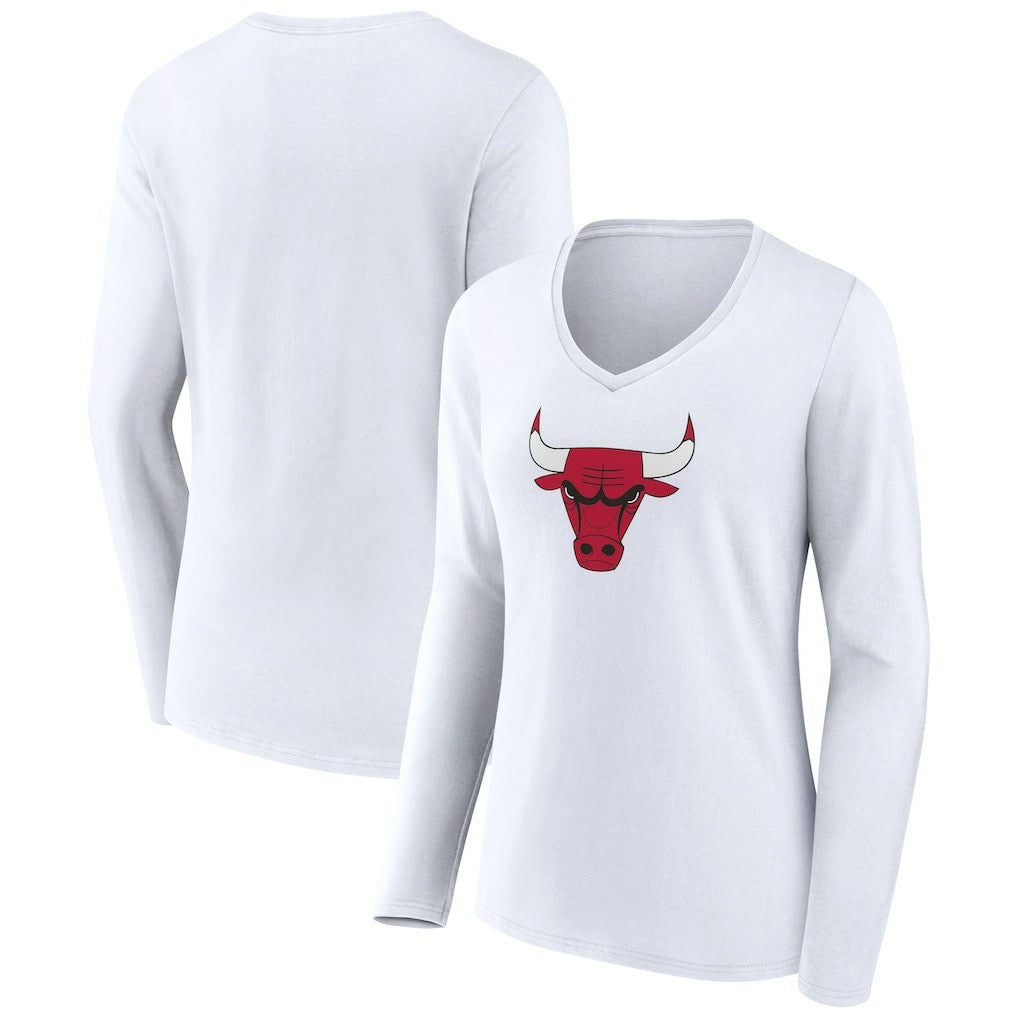 Chicago Bulls Women's Logo Long Sleeve V-Neck T-Shirt sale - White discount