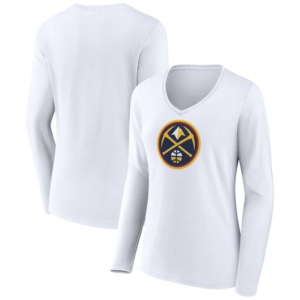 Denver Nuggets Women's Logo Long Sleeve V-Neck T-Shirt sale - White shop