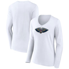 New Orleans Pelicans Women's Logo Long Sleeve V-Neck T-Shirt - White outlet
