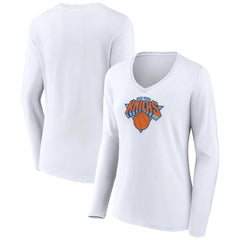 New York Knicks Women's Logo Long Sleeve V-Neck T-Shirt - White cheap