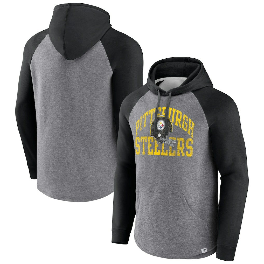 Pittsburgh Steelers Favorite Arch Raglan Pullover Hoodie - Heather Gray on sale
