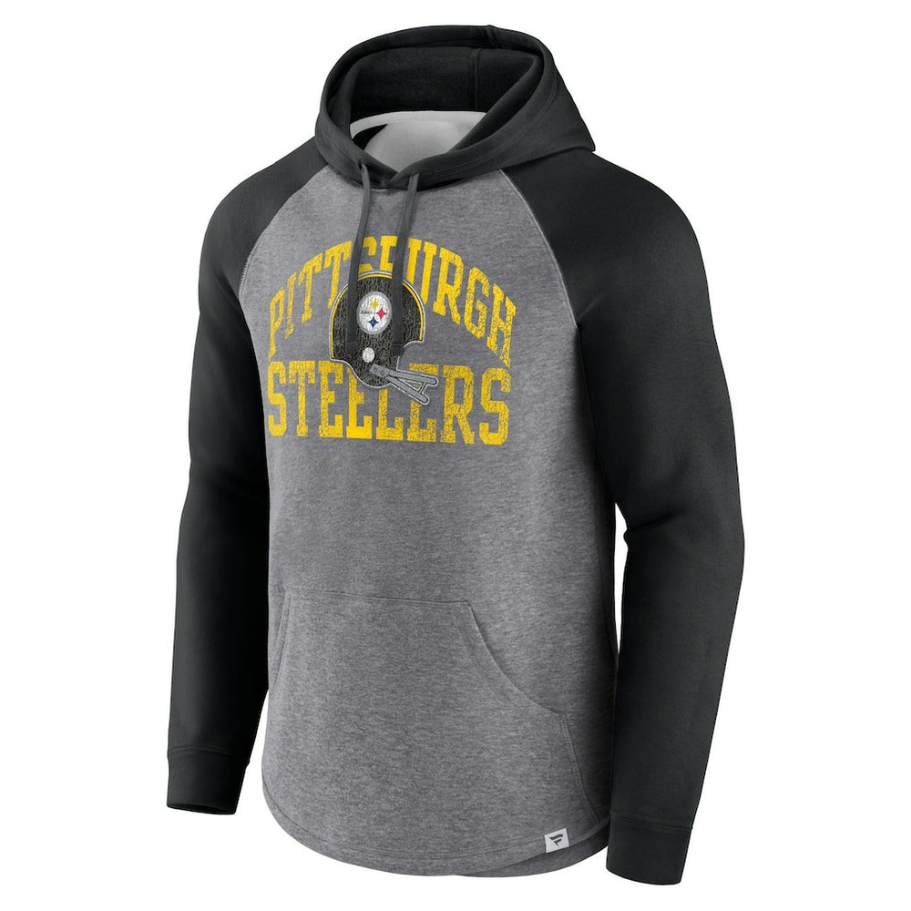 Pittsburgh Steelers Favorite Arch Raglan Pullover Hoodie - Heather Gray on sale