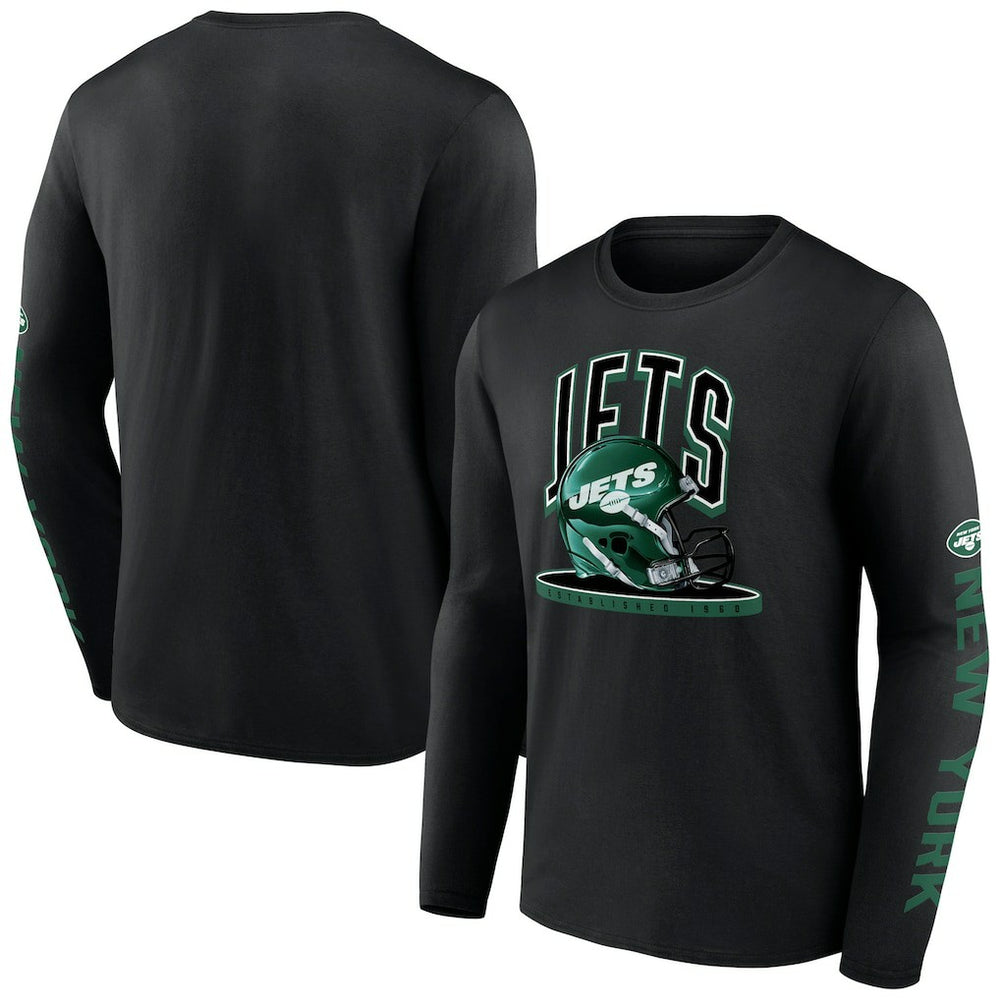 New York Jets Helmet Platform Long Sleeve T-Shirt - Black on sale