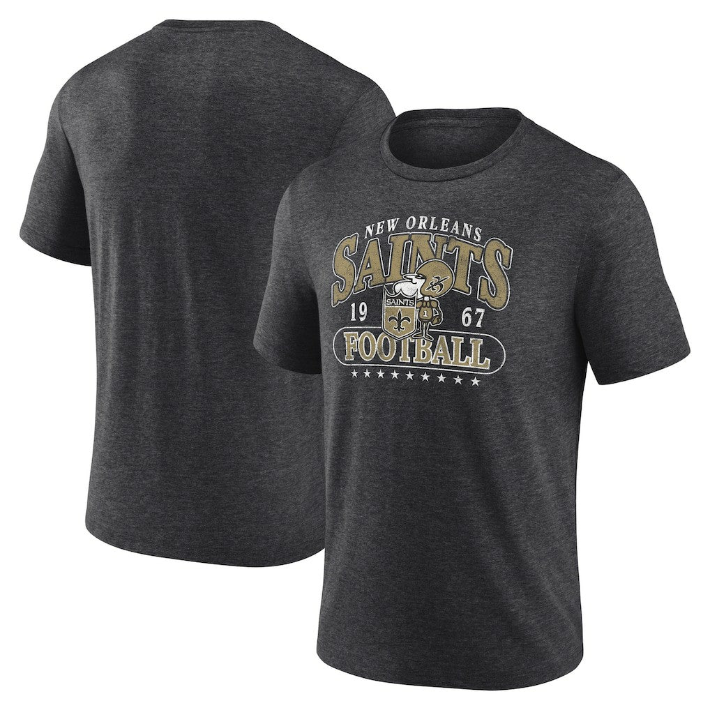 New Orleans Saints Retro Tri-Blend T-Shirt - Heather Charcoal discount