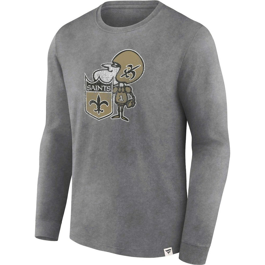 New Orleans Saints Washed Primary Long Sleeve T-Shirt - Heather Charcoal sale