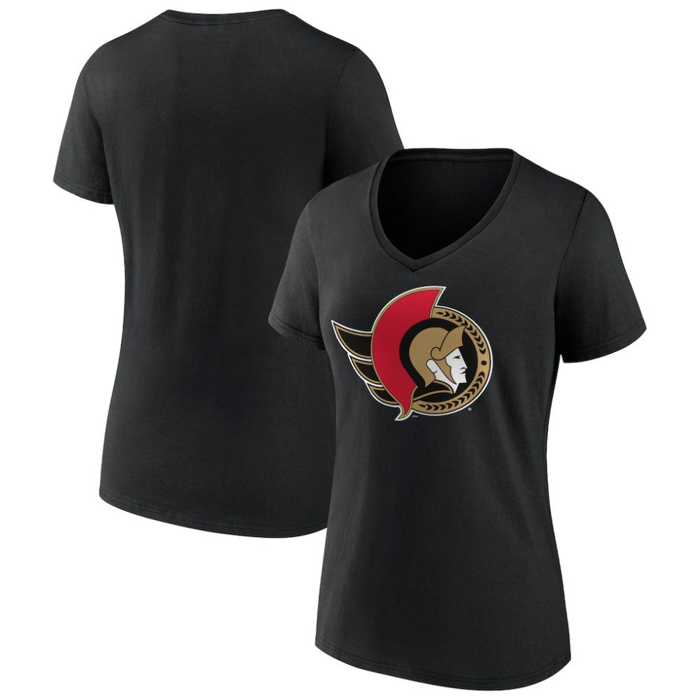 Ottawa Senators Women's Team Logo V-Neck T-Shirt - Black T-shirts