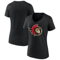 Ottawa Senators Women's Team Logo V-Neck T-Shirt - Black T-shirts