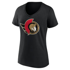 Ottawa Senators Women's Team Logo V-Neck T-Shirt - Black T-shirts