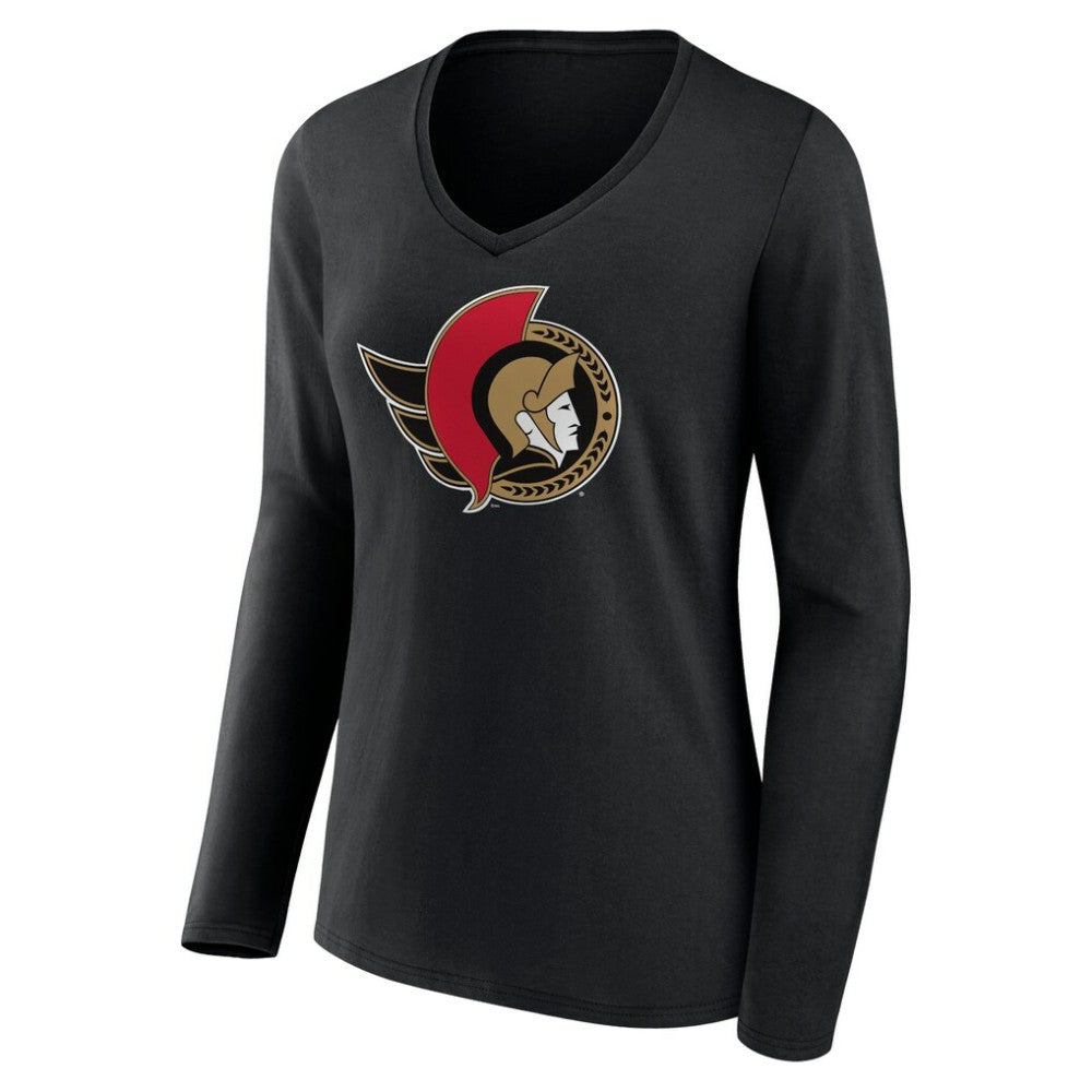 Ottawa Senators Women's Team Logo Long Sleeve V-Neck T-Shirt - Black T-shirts