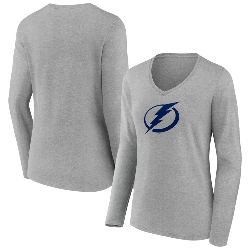 Tampa Bay Lightning Women's Team Logo Long Sleeve V-Neck T-Shirt - Gray T-shirts