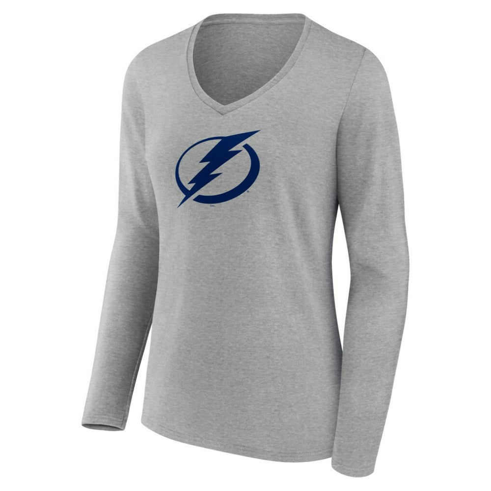 Tampa Bay Lightning Women's Team Logo Long Sleeve V-Neck T-Shirt - Gray T-shirts
