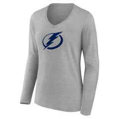 Tampa Bay Lightning Women's Team Logo Long Sleeve V-Neck T-Shirt - Gray T-shirts