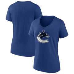 Vancouver Canucks Women's Team Logo V-Neck T-Shirt - Blue T-shirts