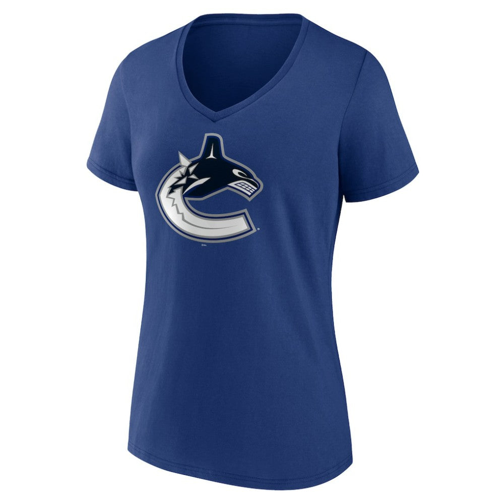 Vancouver Canucks Women's Team Logo V-Neck T-Shirt - Blue T-shirts