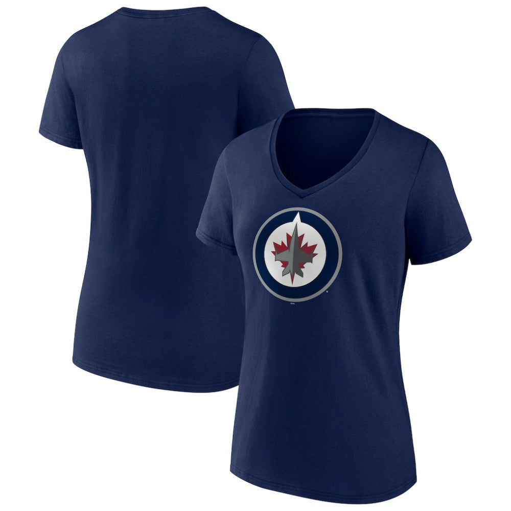 Winnipeg Jets Women's Team Logo V-Neck T-Shirt - Navy T-shirts