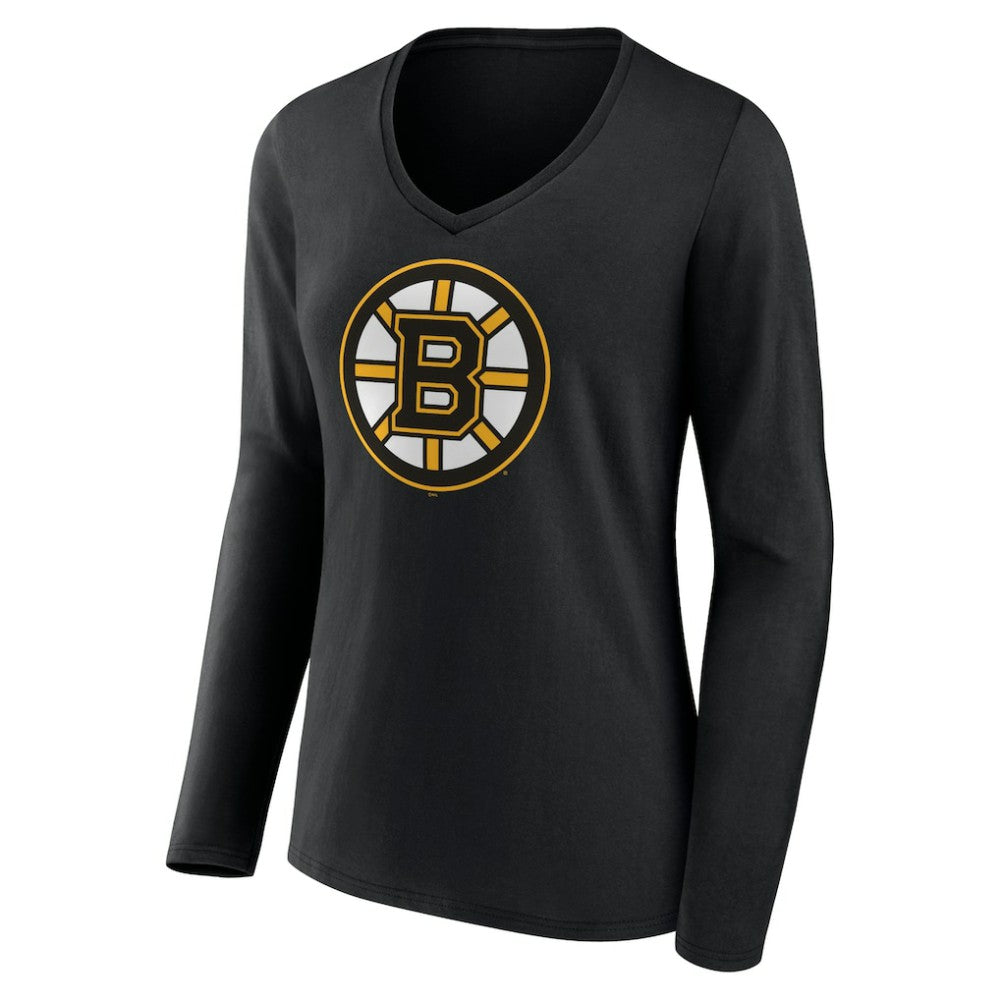 Boston Bruins Women's Team Logo Long Sleeve V-Neck T-Shirt - Black T-shirts