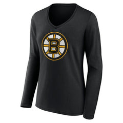 Boston Bruins Women's Team Logo Long Sleeve V-Neck T-Shirt - Black T-shirts