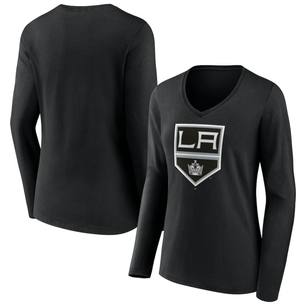 Los Angeles Kings Women's Team Logo Long Sleeve V-Neck T-Shirt - Black T-shirts
