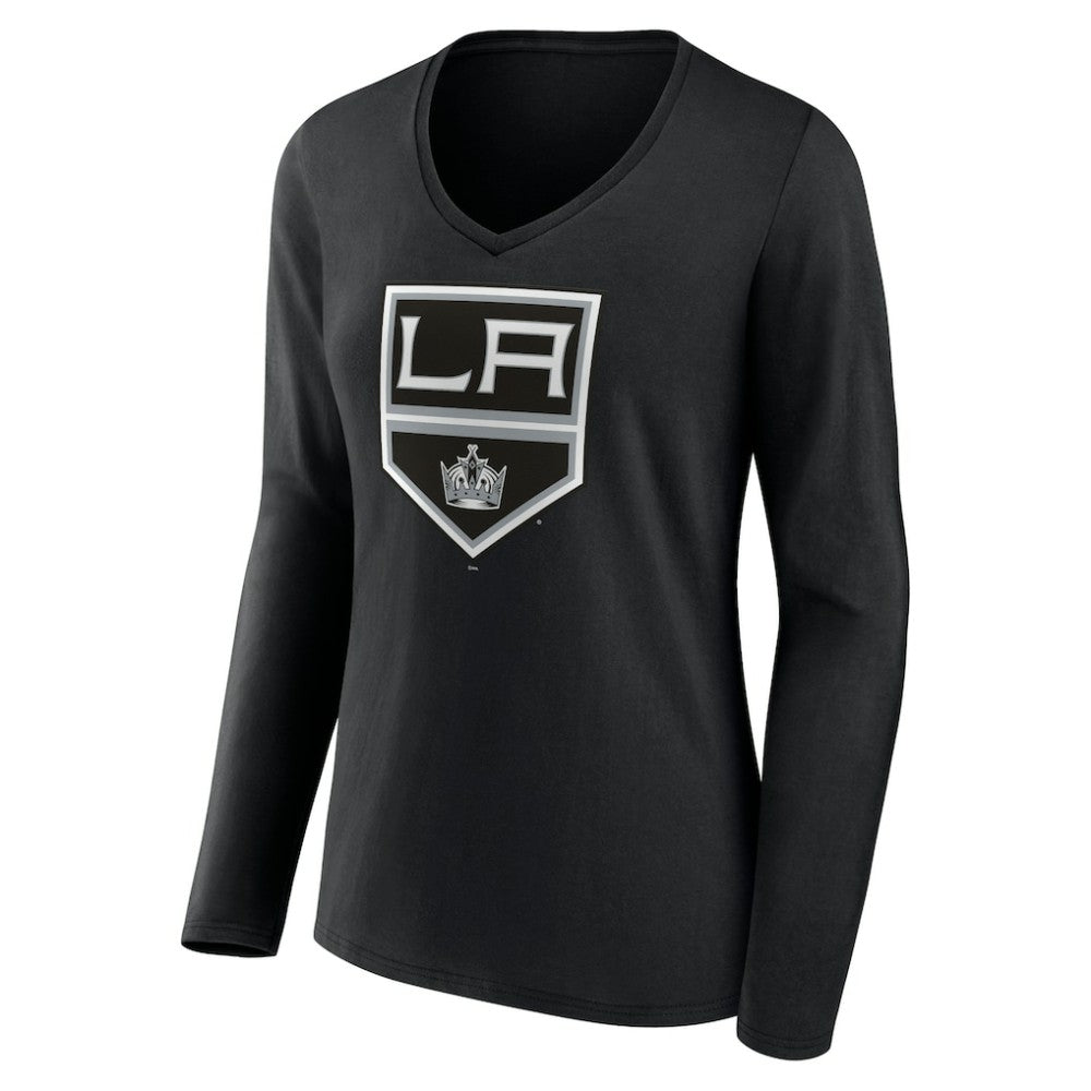 Los Angeles Kings Women's Team Logo Long Sleeve V-Neck T-Shirt - Black T-shirts