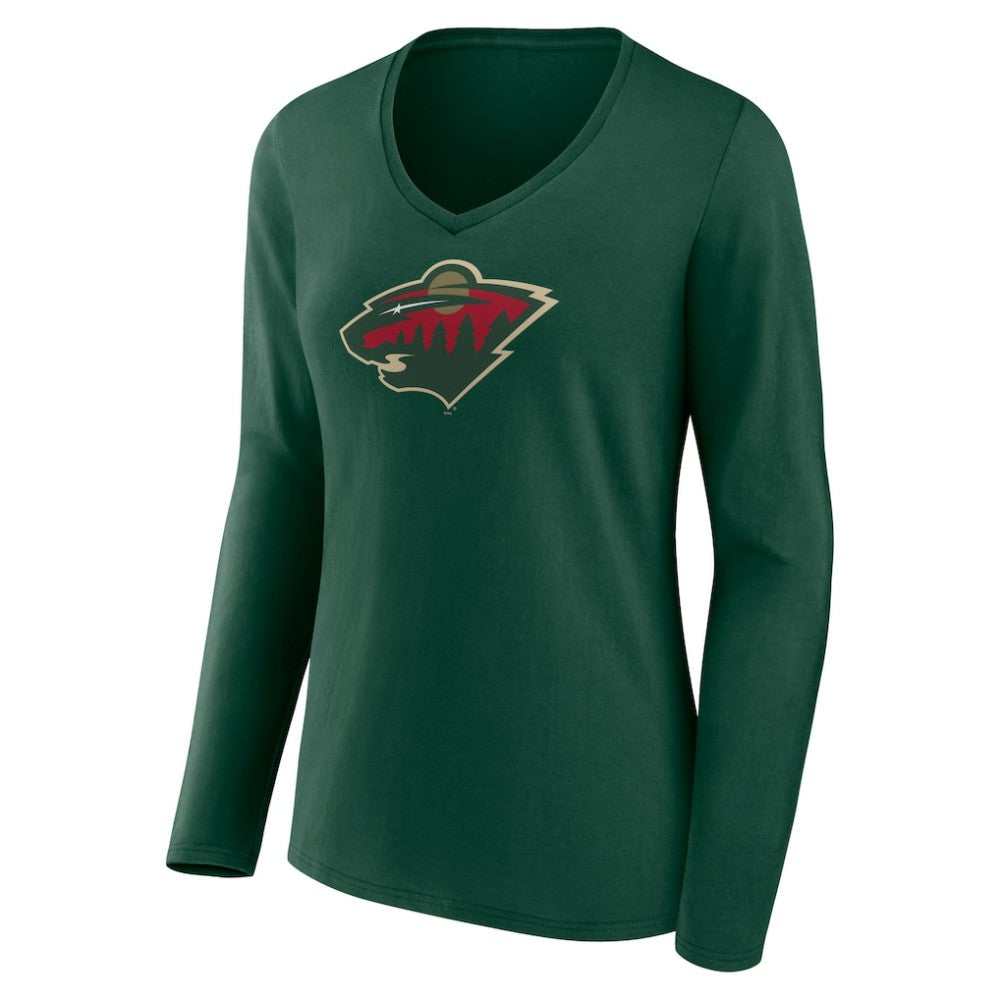 Minnesota Wild Women's Team Logo Long Sleeve V-Neck T-Shirt - Green T-shirts