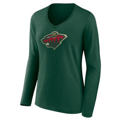 Minnesota Wild Women's Team Logo Long Sleeve V-Neck T-Shirt - Green T-shirts