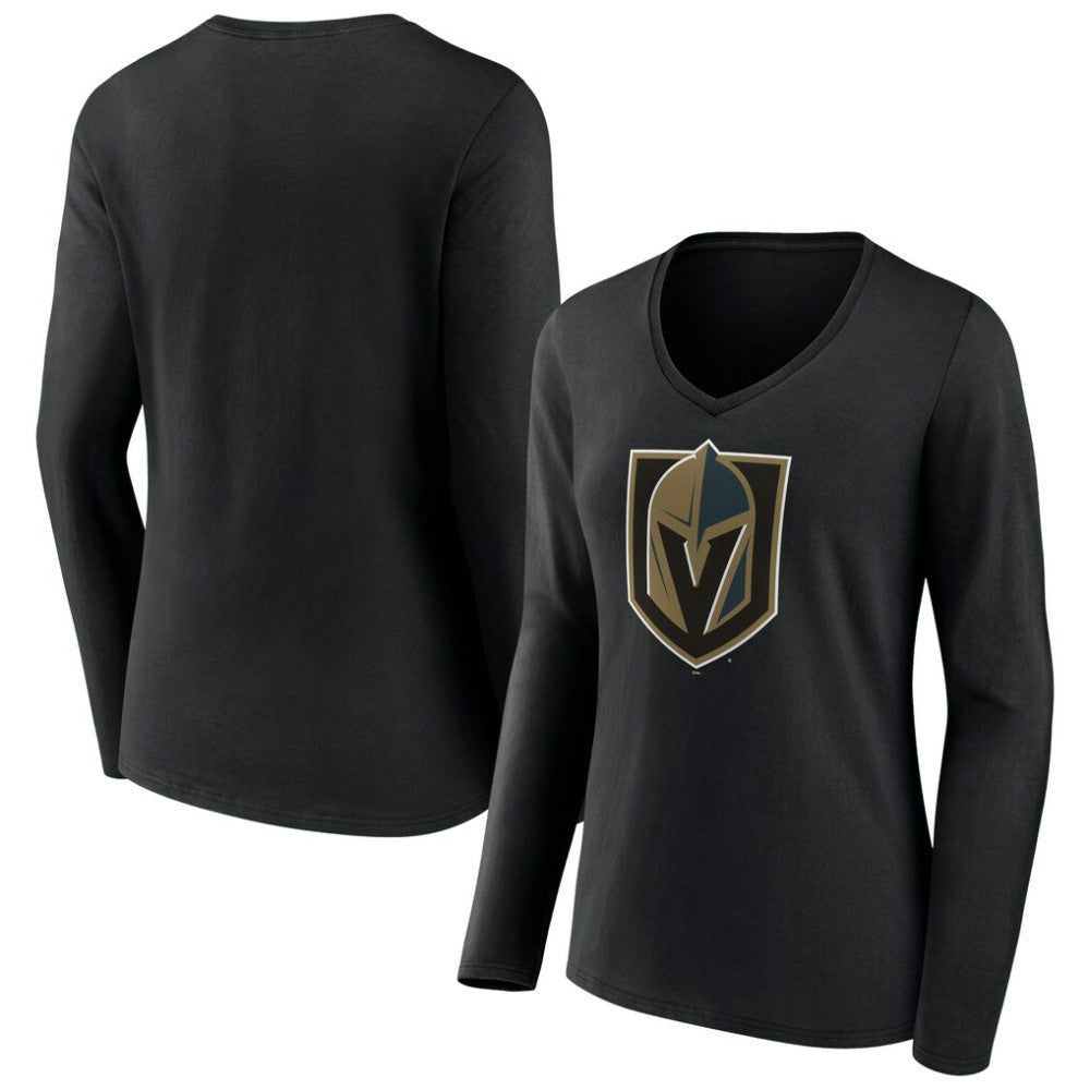 Vegas Golden Knights Women's Team Logo Long Sleeve V-Neck T-Shirt - Black T-shirts